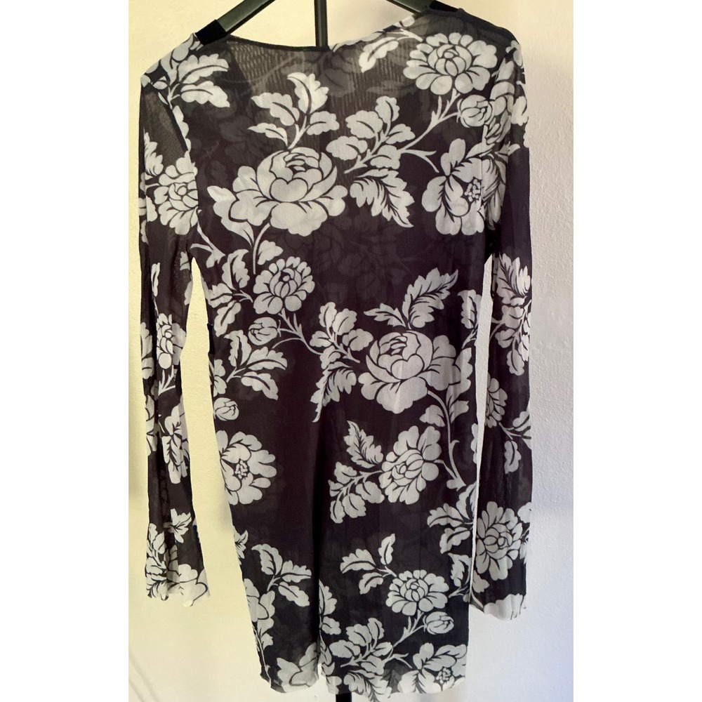 White House Black Market Floral Mesh Tunic Top Black Gray V-Neck XL - Picture 4 of 4